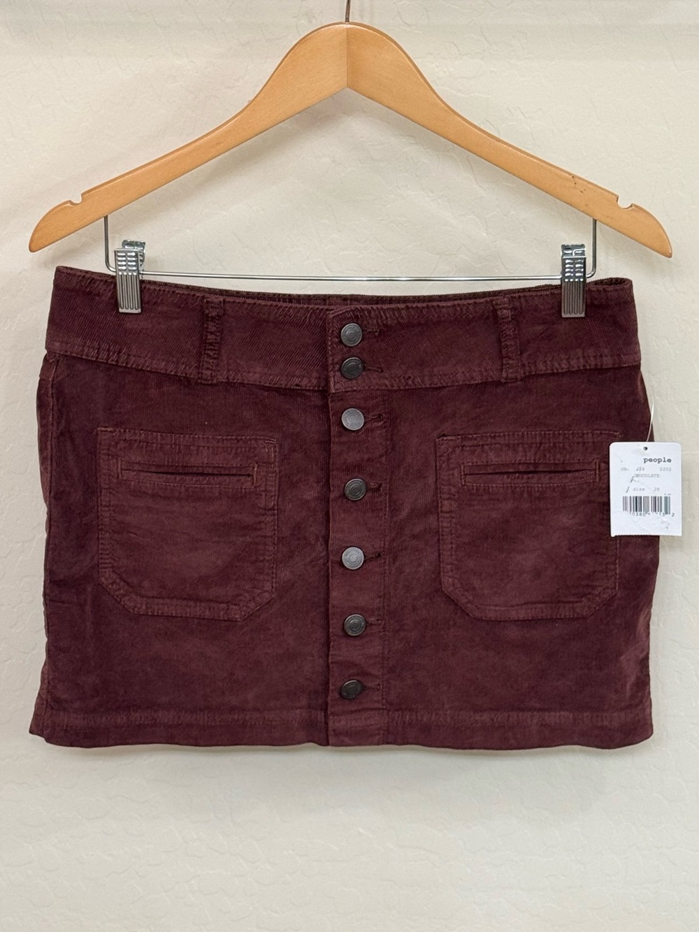 Free People We The Free Joanie Corduroy Button Front Mini Skirt Burgundy Size 28